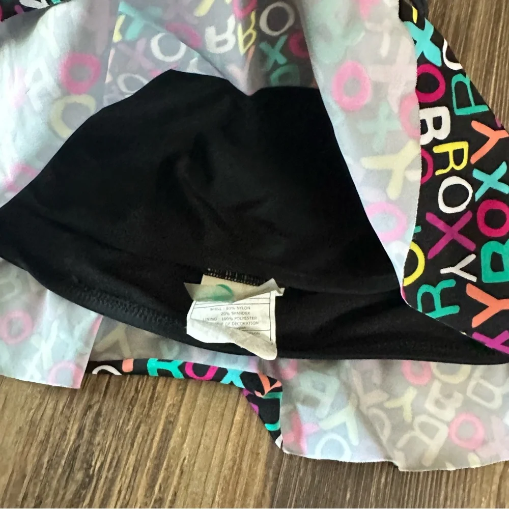ROXY girl 2-piece bikini size 14 colorful logo flutter top swimsuit beach surf